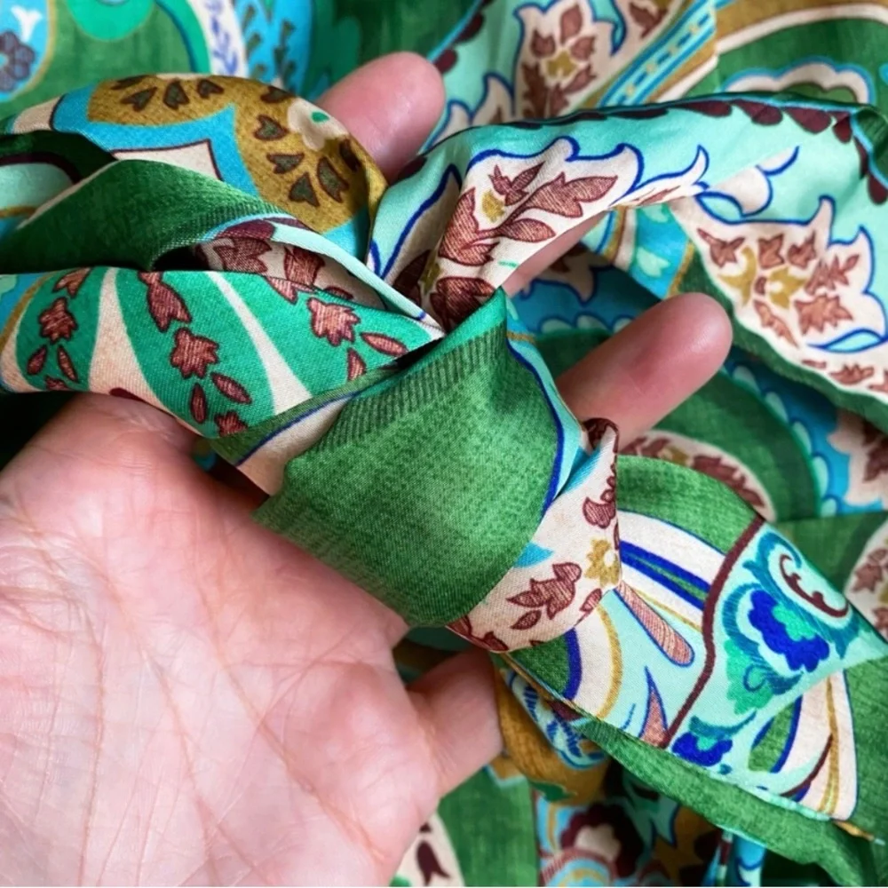 ZARA Green Paisley BOHO Belted Wide-Leg Jumpsuit Size Small NWT 🍃 - Picture 8 of 10